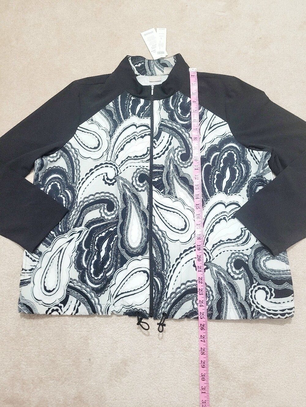 Plus Chico’s Zenergy UPF 50+ Paisley Zip Jacket Black White Size 18/18 NWT - Picture 15 of 16